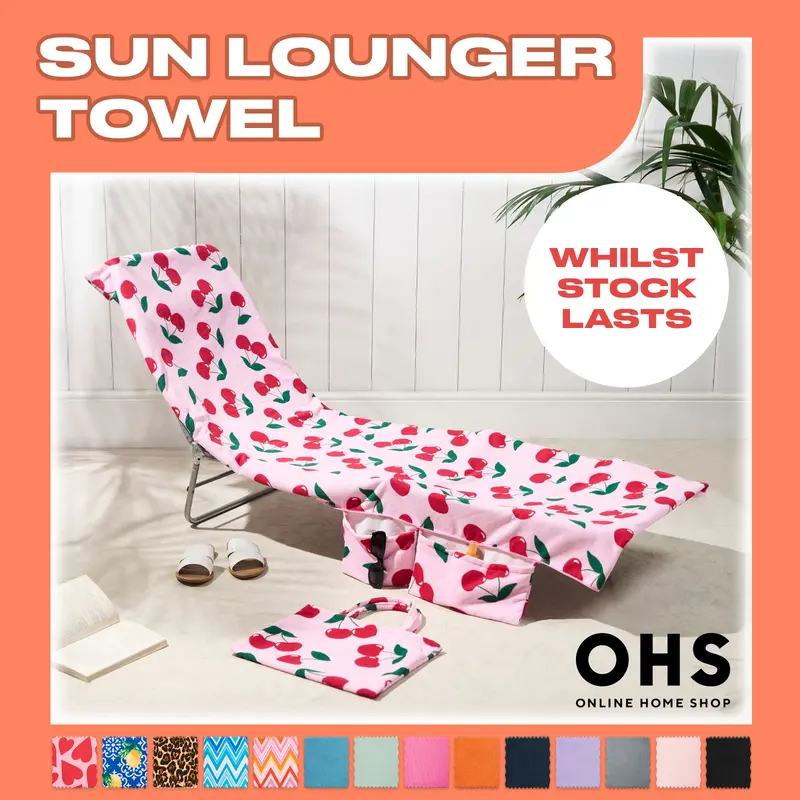 OHS Sun Lounger Towel with Pockets Storage in a Bag, Large Sunbed