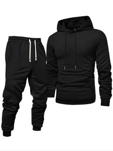 Men's Solid Zip Up Hoodie & Drawstring Waist Sweatpants Two-piece Set, Regular Fit Casual Long Sleeve Hooded Sweatshirt & Pocket Jogger Pants for Fall & Winter, Menswear