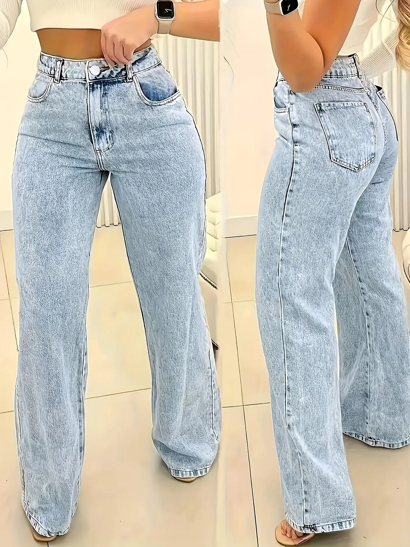 Ultra-Comfortable High-Waisted Stretchy Jeans for Women - Four-Season Cotton Polyester Blend Straight Leg Pants with Snowflake Pattern, Machine Washable, Breathable, and Soft Fabric for Everyday Wear