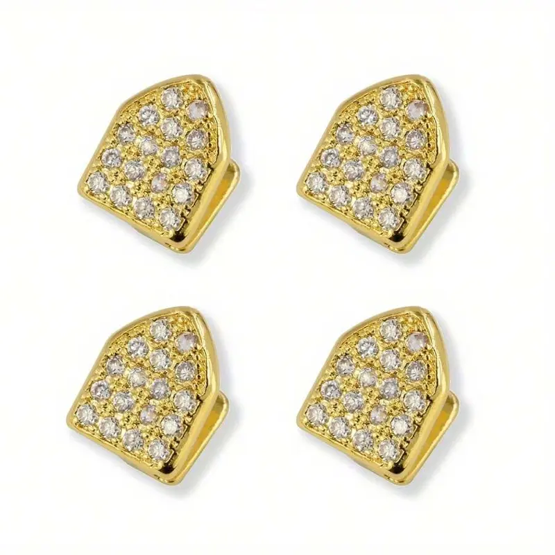 4pcs Hip Hop Fashion Personalized Grillz Copper Inset Zirconia Shiny Accessory Jewelry Grillz Rap Hip Hop Artist Gift Grillz Unisex 6