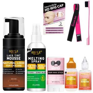 Lace Melting Spray Styling Set for Beginner， 1 Set Lace Tint Mousse & Melting Spray & Wax Stick & Wig Glue & Hair Extension Glue Remover & & Wig Cap & Edge Control Brush & Lace Hair Ties
