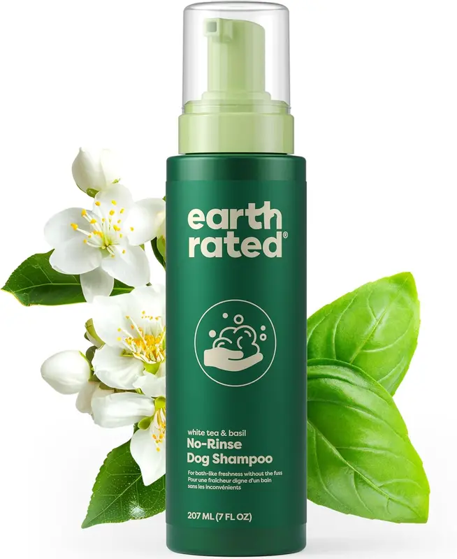Earth Rated No-Rinse Dog & Puppy Shampoo, Convenient Waterless Dog Shampoo for Cleaning, Conditioning & Detangling, for All Coat Types, Refreshing White Tea & Basil Scent, 7 oz. 0