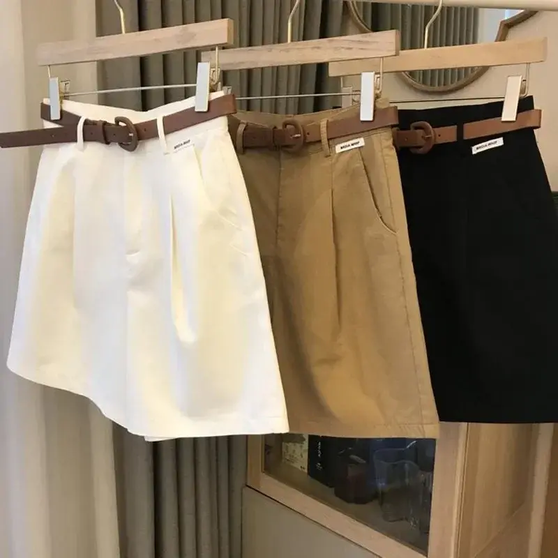 Ladies New Wide Leg Shorts Women Summer Thin Cotton A-line Shorts Office Ladies Classic Loose Casual Zipper Women Shorts