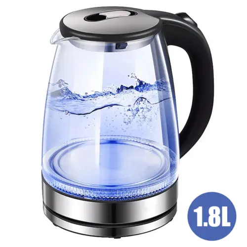1.8L ELECTRIC KETTLE GLASS 360 BLUE LED ILLUMINATED JUG AUTO SHUT OFF PROTECTION 1