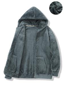 Men's Solid Pocket Zip Up Hooded Jacket, Loose Casual Long Sleeve Thermal Lined Outerwear for Fall & Winter, Men's Clothes for Daily Wear