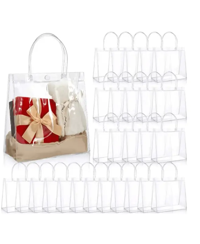 5/10/20/30/40/50pcs Set Waterproof Transparent Pvc Button Gift Bag Shopping Bag Handbag, Perfect For Ladies' Wedding, Party And Festival Gifts Stadium Approved Clear Transparent Purse Bag For Concerts Sports Events Festivals ,Trendy Transparent