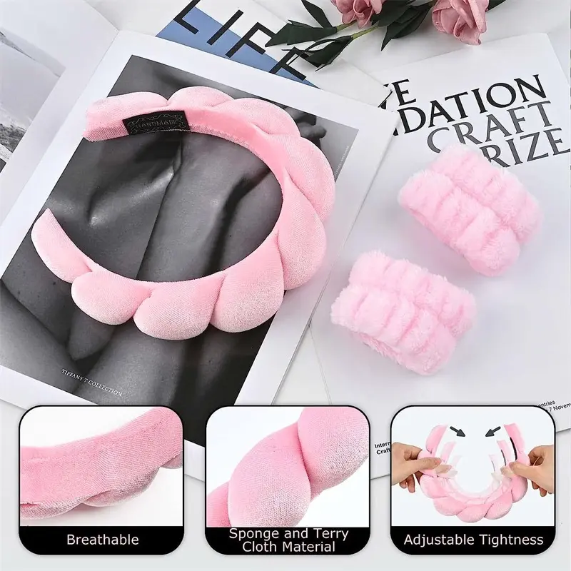 Women's Cute Fashion Fluffy Hair Hoop & Wristbands with Moisture Absorption Function, Gifts for Girlfriend, Casual Trendy Hair Accessories Set with Ruched Design for Women & Girls hairband 2