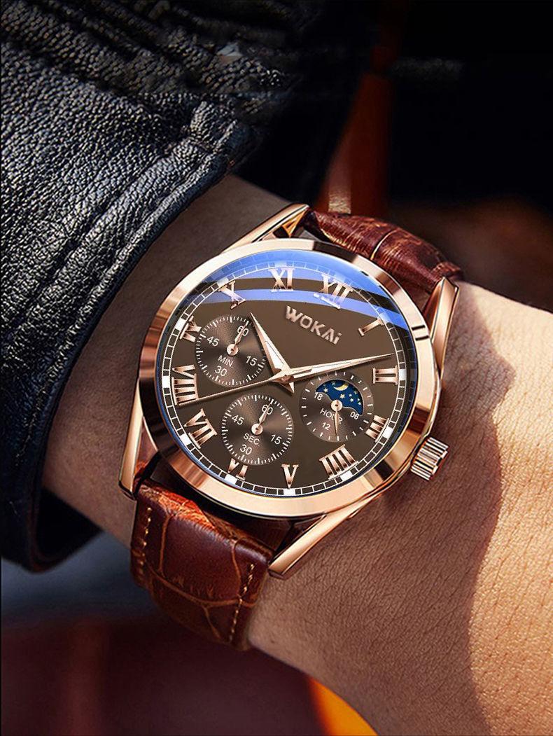 Product Introduction of Men&#039;s Leather Strap Quartz Watch Alloy Watch 12