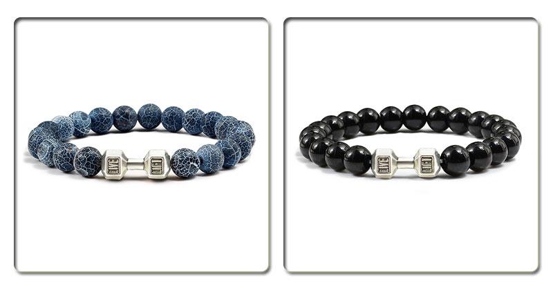 Product Introduction of Natural Volcanic Stone Bracelet Men Matte Black Lave White Beads Charm Dumbbell Strand Bracelets Women Barbell Fitness Jewelry 21