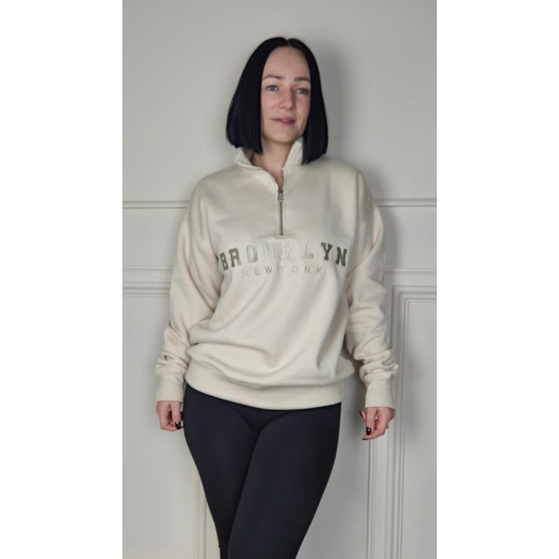 BROOKLYN - Half Zip Sweatshirt Cream 1