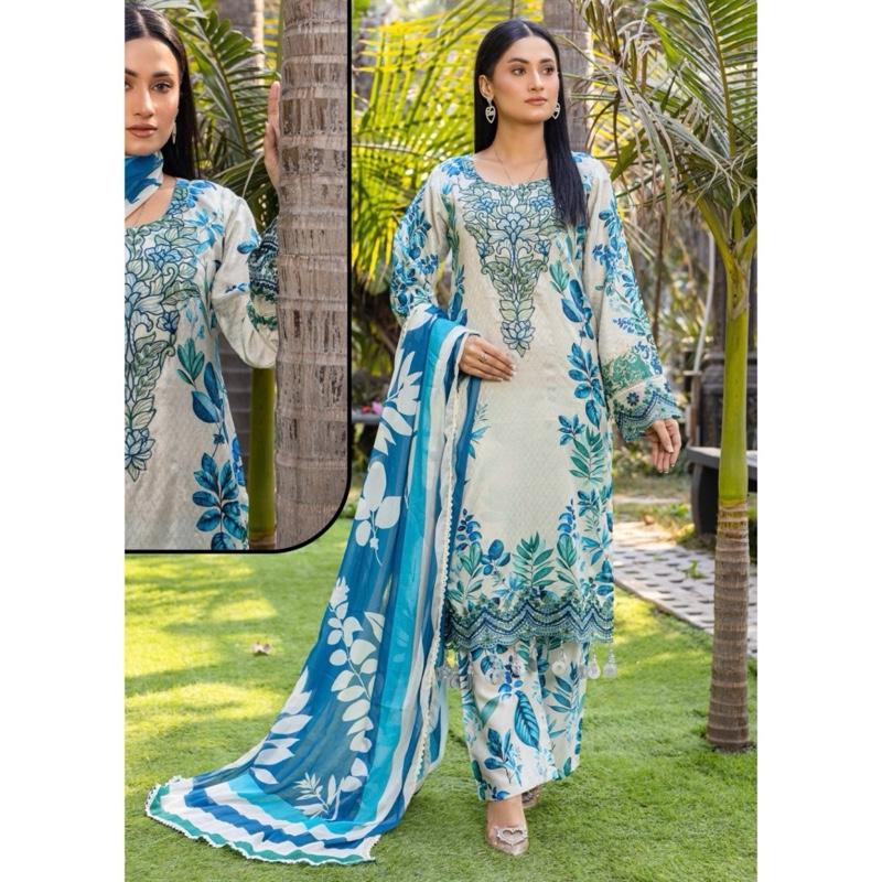 Designer LAWN embroidered 3pcs Asian salwar kameez suit 7