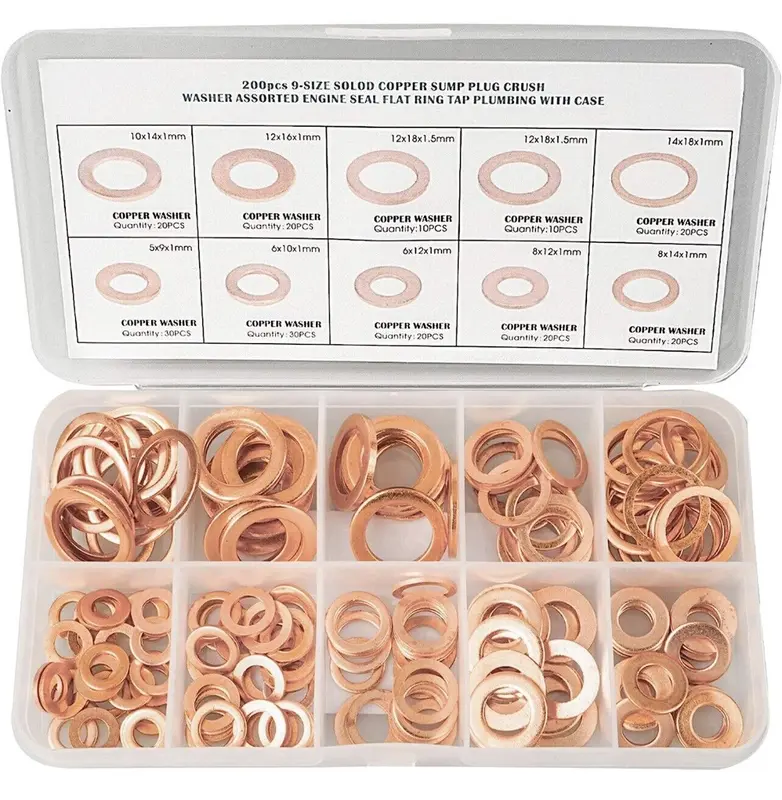 High-Quality Copper Sump Plug Washer Set 200 PCS Assorted Sizes M5-M14 for Engine Uses 8