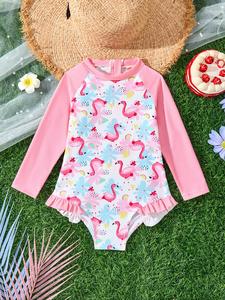 Girl's Cartoon Print Ruffle Trim One-piece Swimsuit, Cute Casual Swimwear for Swimming Beach Holiday Vacation, Kids Swimsuit for All Seasons, Ruffle Swimsuits