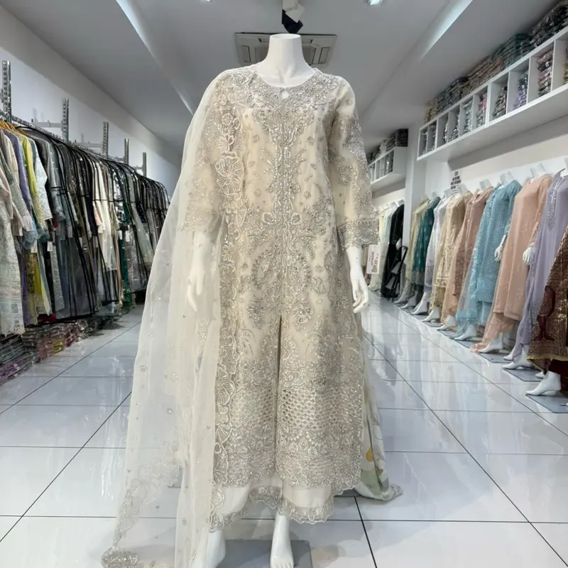 Off White (HA-193) Embroidered Party Wear And Embellished Formal Comfort Womenswear Elegance Comfortable