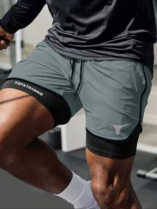 Men's Regular Fit Bull Head Print Quick Drying Breathable Training Shorts, Casual Comfy Gym Workout Shorts for Summer, Men's Bottoms for Indoor Outdoor Wear