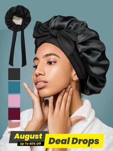 Women's Elegant Solid Color Silky Sleeping Bonnet, Soft Comfy Elastic Adjustable Satin Hair Bonnets, Black Versatile Wide Band Hair Wraps for Daily Sleeping Use, Satin Bonnet, Heatless Styling Tool, Haircare, Hair Care Cap