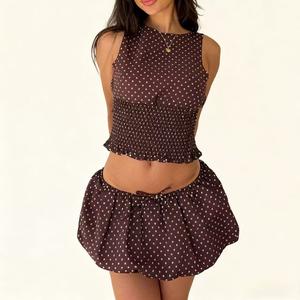 Women's Polka Dot Print Short Vest and Skirt Two-Piece Set, Sleeveless Short Top and A-Line Skirt, Women's Outdoor Vacation Casual Summer Outfit Set, Women's Clothing Womenswear Suits spotlight  clothes Gamis Purple 2  pcs