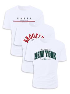 Men's Letter Print Round Neck Tee, Casual Loose Short Sleeve Crew Neck T-shirt for Summer, Fashion Men's Top for Daily Wear