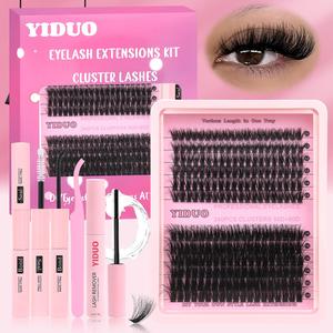 Curl Wispy Individual False Eyelash with Lash Glue & Lash Remover & Tweezers Kit, 1 Set Natural Self Grafting DIY Segmented Fake Eyelash, Makeup, Wispy Lash Clusters