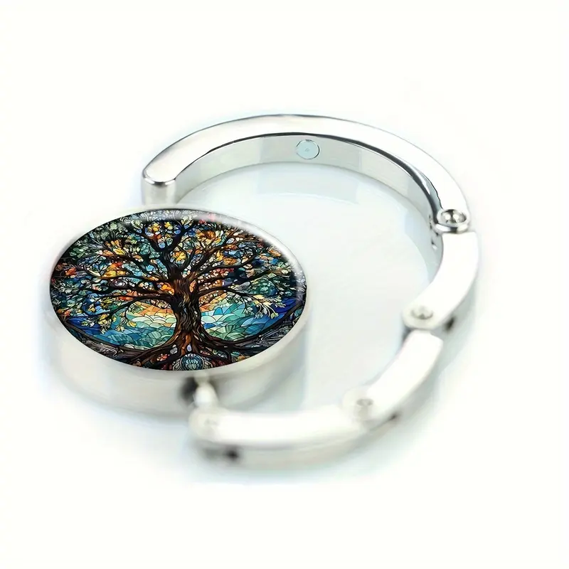 Tree of Life Design Portable Bag Hooks, Zinc Alloy, Foldable Handbag Storage Hanger, Elegant Purse Organizer, Mature Style, with Unique Gift for Travel & Home Use 3