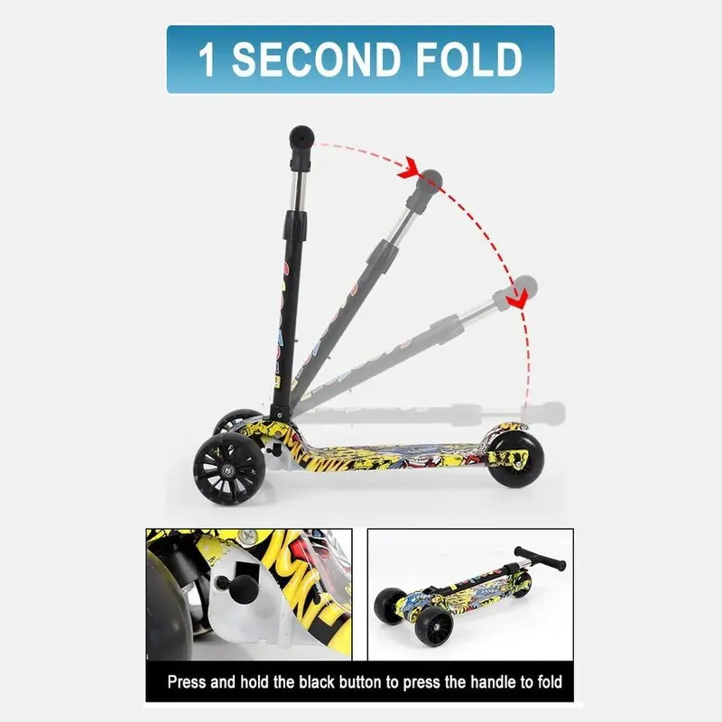 Kids Scooter LED Light Up 3 Wheel Push Child Kick Flashing Adjustable Folding 1