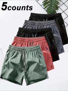 Men's Solid Color Zipper Pocket Shorts, Regular Fit Casual Breathable Quick Drying Shorts for Summer, Men's Bottoms for Beach Vacation Running