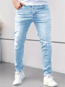 Men's Regular Fit Solid Color Jeans, Casual Comfy Slim-fitting Denim Pants for Daily Wear, Fashion Men's Bottoms for All Seasons