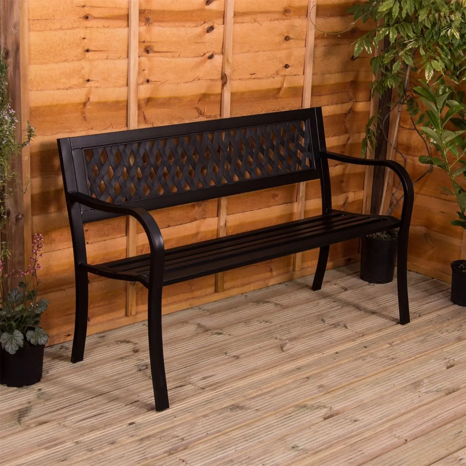 Discount Garden Vida Steel Garden Bench, Lattice Style Design 3 Seater Outdoor Furniture Seating Park Patio Seat