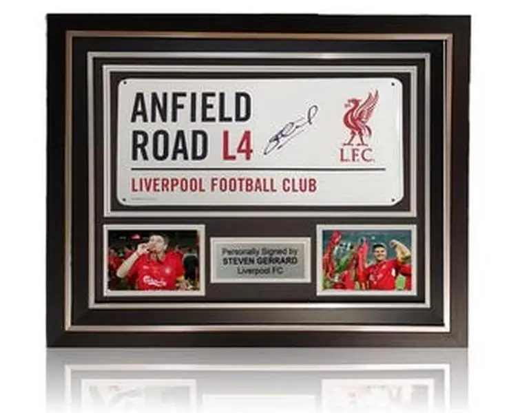 Steven Gerrard Hand Signed Anfield Road Sign In Deluxe Classic