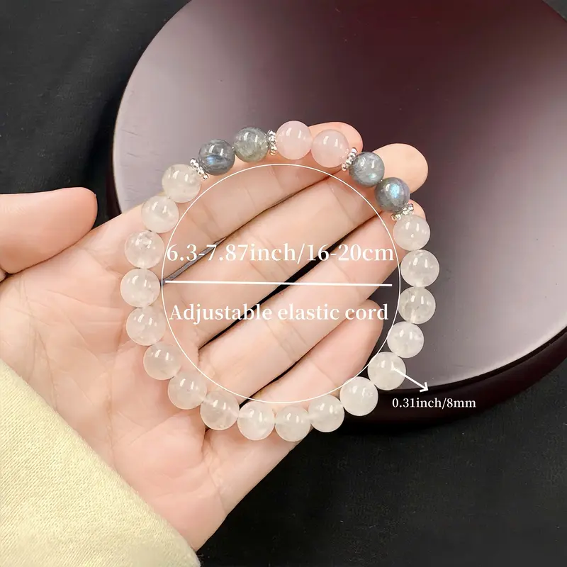 1pc White Crystal Pink Crystal Gray Moonstone Bracelet Adjustable Elastic Line Bracelet Wealth and 6