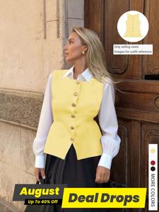 Women's Solid Color Button Front Tank Top, Elegant Sleeveless Top for Summer, Ladies Clothes for Daily Wear, Vests, Workwear, Office Style