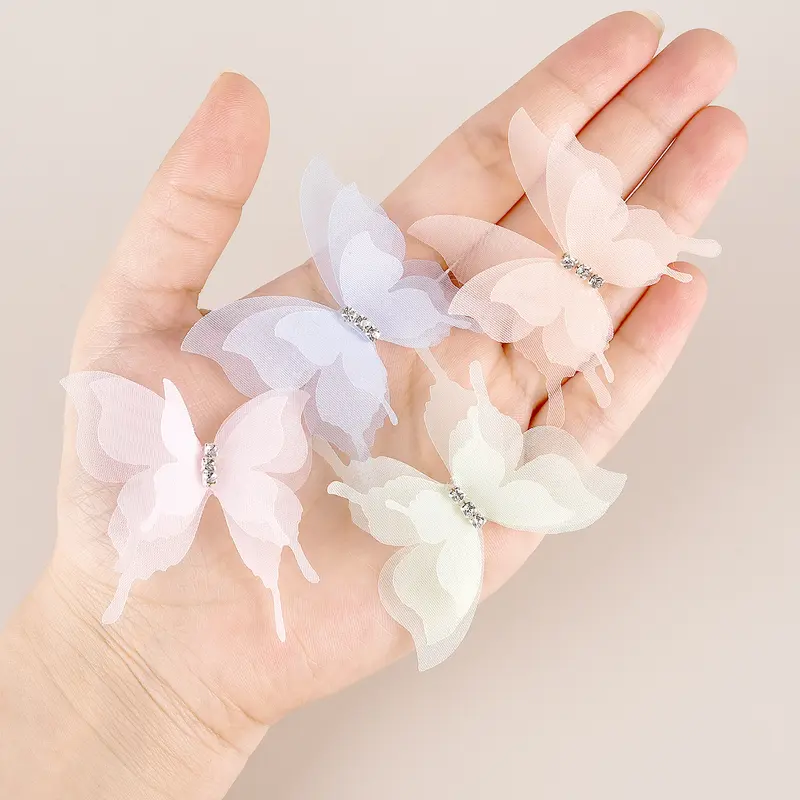 10/20PCS 3D Triple Layer Lace Butterfly Gauze With Diamond DIY Bride Hair Accessories Material Jewelry Earring Dress Accessories 0