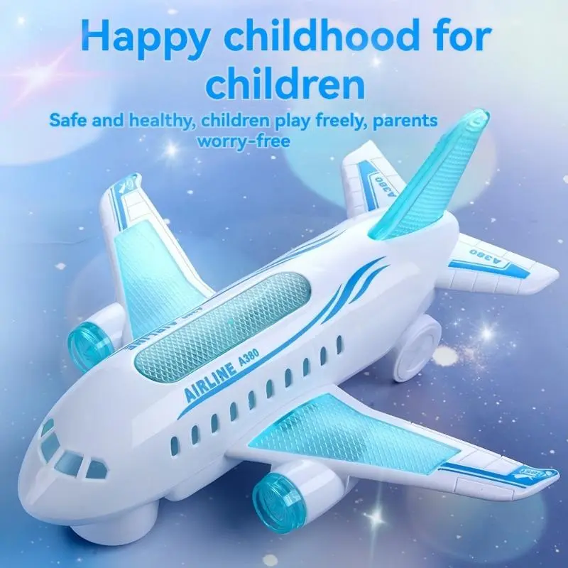 Interactive Electric Airplane Toy - LED Lights, Sounds, Battery Operated, Safe Plastic, Educational Play for Ages 3+, White 3