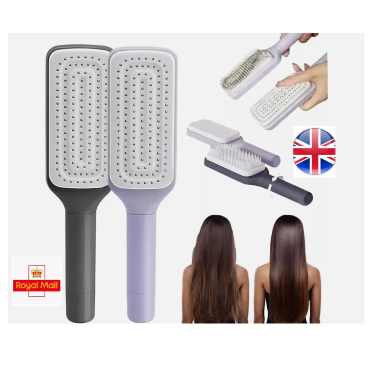 Bristleflex Hair Brush Anti Static Self Cleaning Brush Retractable Massage Comb for Personal Care