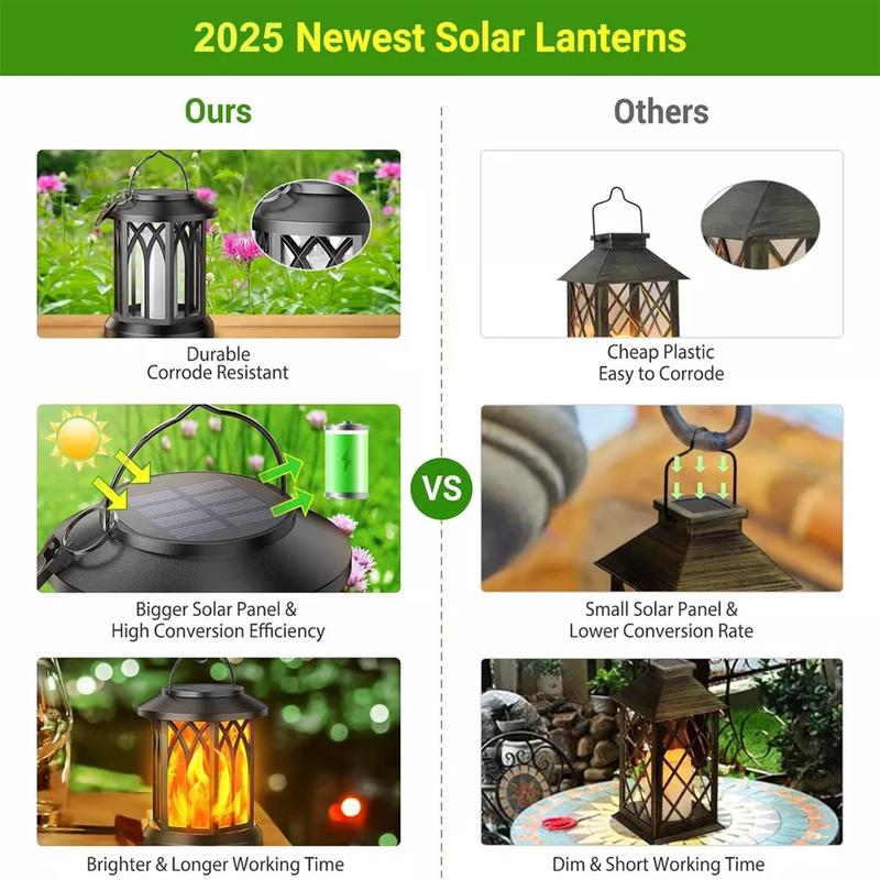 LED Flickering Flame Solar Hanging Lights Lantern Outdoor Garden Pathway Decor 2