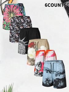 Men's Floral & Letter Print Boxer Brief, Casual Comfy Breathable Short-leg Shorts for Summer, Men's Sleepwear for Indoor Wear