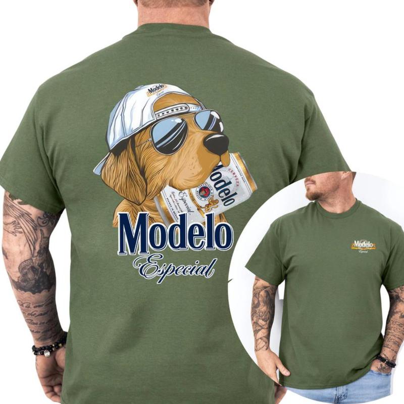 Men's ModeIo Dog Beer T-Shirt, ModeIo Golden Dog Hunting Shirt, Cotton Top Menswear, Short Sleeve Unisex Shirt, Gift For Dog Lovers 3