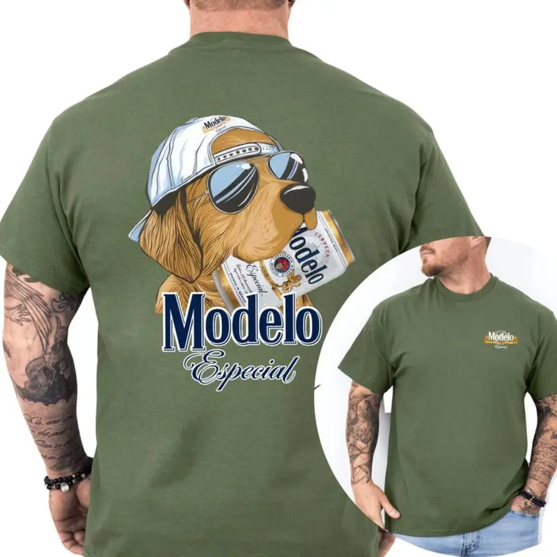 Men's ModeIo Dog Beer T-Shirt, ModeIo Golden Dog Hunting Shirt, Cotton Top Menswear, Short Sleeve Unisex Shirt, Gift For Dog Lovers 3