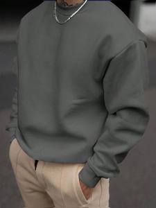 Men's Solid Drop Shoulder Sweatshirt, 2024 New Style Loose Casual Long Sleeve Round Neck Pullover for Fall & Winter, Men's Clothes for Daily Wear