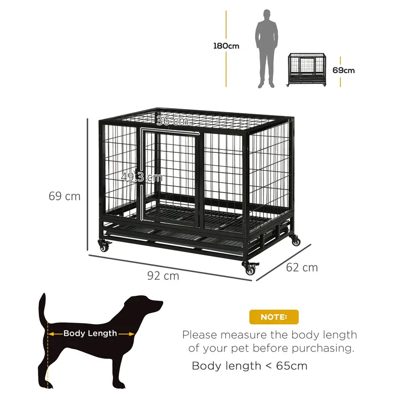 38" Heavy Duty Metal Dog Crate Pet Cage with Tray Wheeled Dog Kennel - Black (Medium) 2