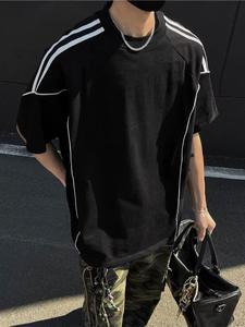 Men's Solid Color Contrast Trim Short Sleeve Tee, Loose Casual Fashion Round Neck T-shirt for Summer, Men's Top for Daily Wear