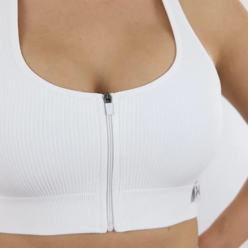 White Apex Zip Ribbed Sports Bra 1