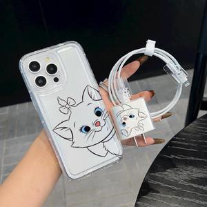 Cute Cat Pattern Phone Case & Charger Data Cable Protector, 5 Counts/set Mobile Phone Case Set, Compatible with iPhone 11 12 13 14 15 16 Pro Max