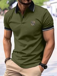 Men's Regular Fit Shield Print Polo Shirt, Casual Short Sleeve Half Zip Top for Summer, Fashion Men's Clothes for Daily Wear, Tropical