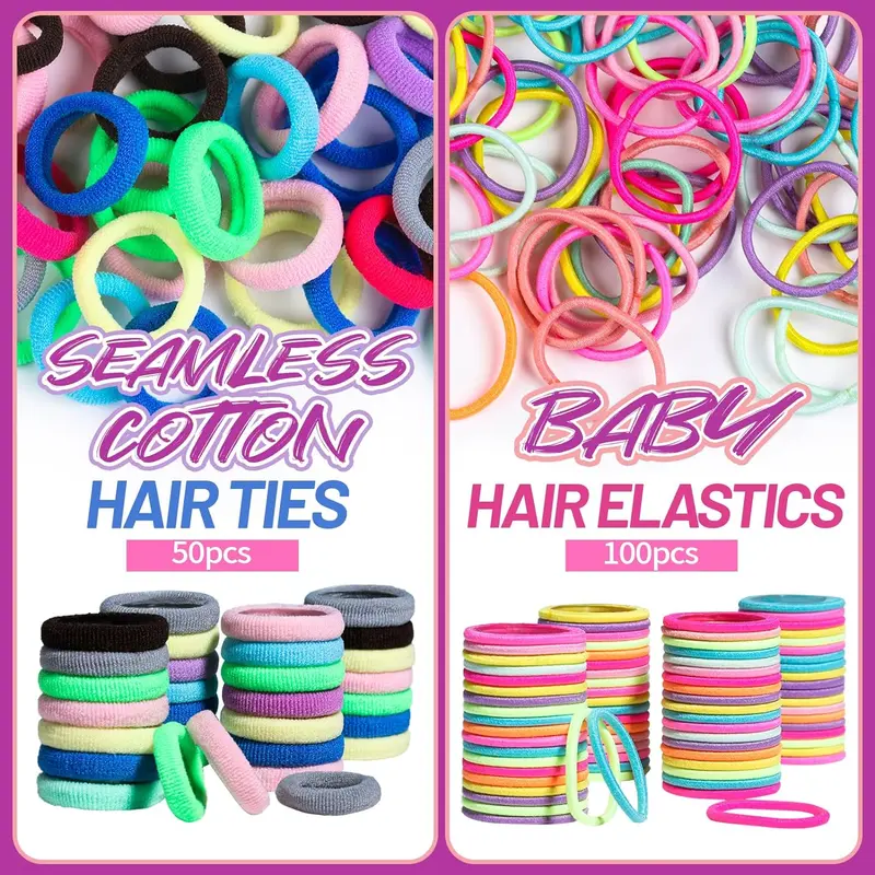 Elastic Hair Bands Hair Ties for Little Girls, Hair Rubber Bands with Tail Hair Tools, Snap Hair Clips, Baby Hair Bobbles for Girls, Pin Tail Comb, Hair Accessories for Kids, Thin Hair Bands 2