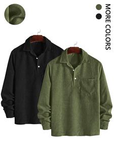 Men's Solid Color Corduroy Shirt, Casual Long Sleeve Button Up Top for Fall & Winter, Men's Clothes for Daily Wear