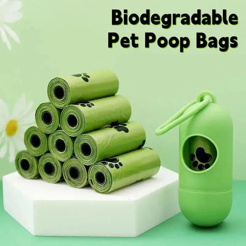 New Pet Biodegradable Trash Bag Dog Poop Bags Bulk Biobase Scented Poo Bag Degradable Cat Waste Bags Dog Poop Dispenser Gifts 2