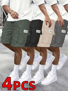 Men's Solid Color Letter Patched Flap Pocket Cargo Shorts, Casual Regular Fit Straight Leg Shorts for Summer, Men's Bottoms for Daily Wear