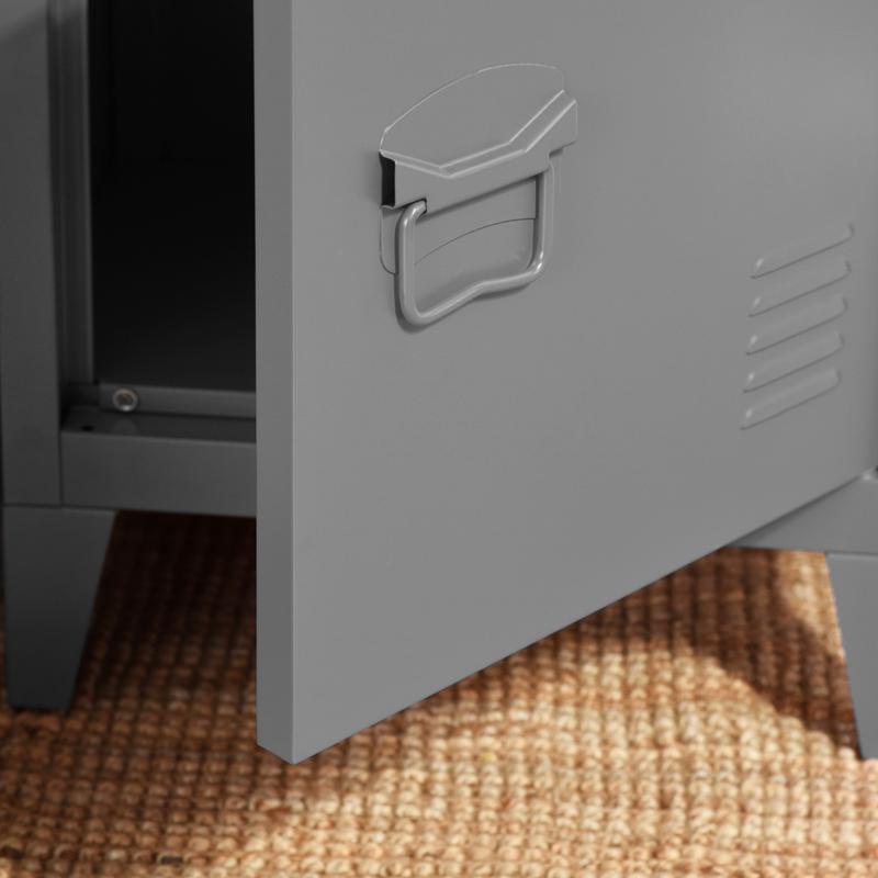 URBAN MEUBLE Modern Grey Metal Bedside Cabinet with Door – Industrial-Style Nightstand Locker for Bedroom, Living Room, or Office Storage 4
