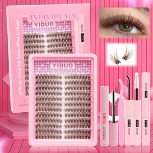 Natural Look Eyelash Extensions Kit, 1 Set C Curl Lashes Clusters, Lash Bond and Seal and Lash Remover, Lash Applicator for Everyday Wear Beginner Friendly